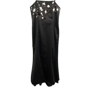 Betsey & Adam - Satin long dress mother of bride embroidered front /back size 14